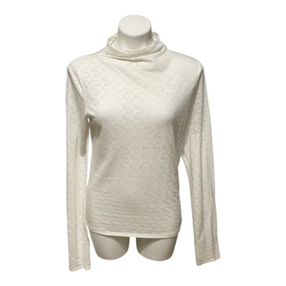 Rag & Bon Large Ivory Long Sleeve Mock Neck Burnout Top - Picture 2 of 6